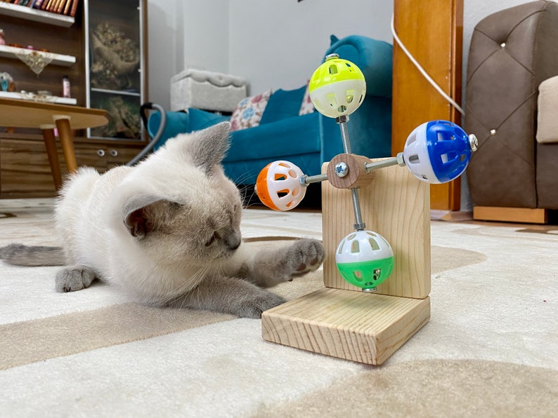 guineapigler Rotating Interactive Balls Toy for Cats, Exercise Cat Wheel Gift, Cat Furniture, Cat tree, Cat bed, Cat tower, Custom Wood play image 10