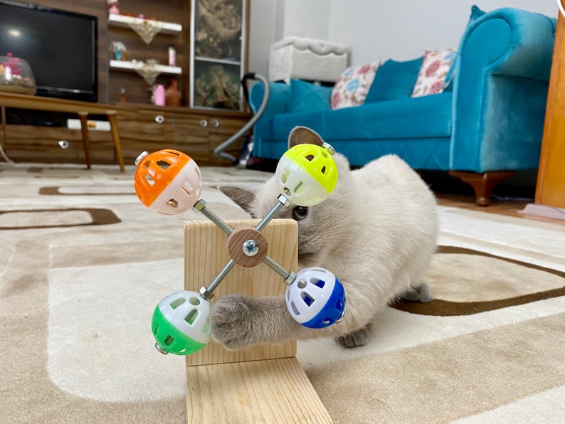 guineapigler Rotating Interactive Balls Toy for Cats, Exercise Cat Wheel Gift, Cat Furniture, Cat tree, Cat bed, Cat tower, Custom Wood play image 6