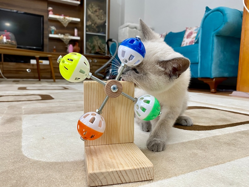 guineapigler Rotating Interactive Balls Toy for Cats, Exercise Cat Wheel Gift, Cat Furniture, Cat tree, Cat bed, Cat tower, Custom Wood play image 3