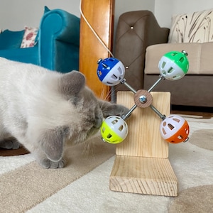 guineapigler Rotating Interactive Balls Toy for Cats, Exercise Cat Wheel Gift, Cat Furniture, Cat tree, Cat bed, Cat tower, Custom Wood play image 5