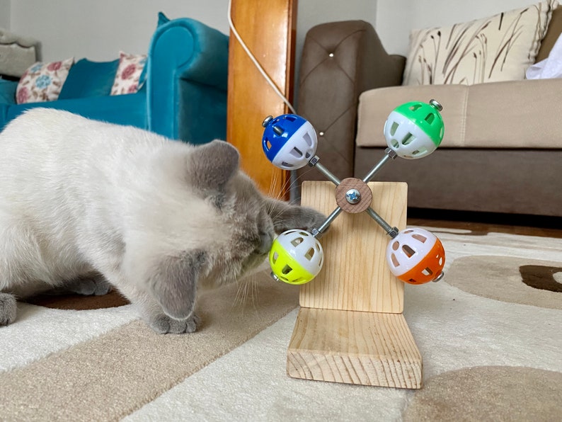 guineapigler Rotating Interactive Balls Toy for Cats, Exercise Cat Wheel Gift, Cat Furniture, Cat tree, Cat bed, Cat tower, Custom Wood play image 5