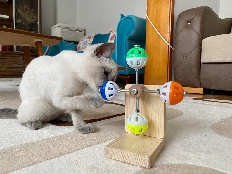 guineapigler Rotating Interactive Balls Toy for Cats, Exercise Cat Wheel Gift, Cat Furniture, Cat tree, Cat bed, Cat tower, Custom Wood play image 7