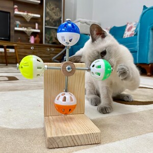 guineapigler Rotating Interactive Balls Toy for Cats, Exercise Cat Wheel Gift, Cat Furniture, Cat tree, Cat bed, Cat tower, Custom Wood play image 4