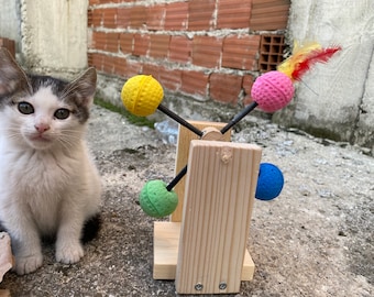 guineapigler Rotating Cat Toy, Wooden Cat Toy, Stimulating Toy, Cat Wheel, Cat Twister, Cat Exercise, Cat Cat Sponge, Cat Ball