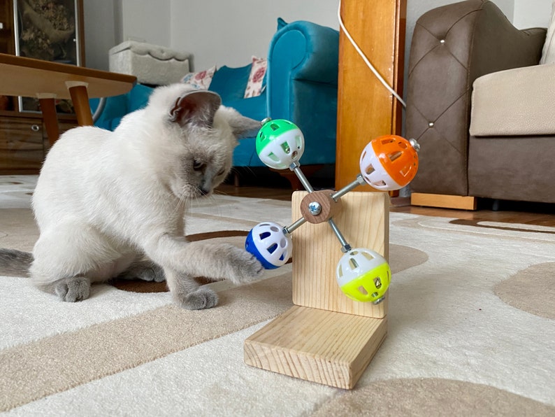 guineapigler Rotating Interactive Balls Toy for Cats, Exercise Cat Wheel Gift, Cat Furniture, Cat tree, Cat bed, Cat tower, Custom Wood play image 1