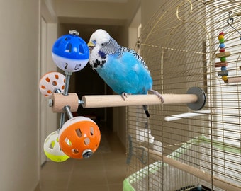 Perch Toy with Rotating Balls for Budgies, Budgerigars, Parakeets, Parrots, Cockatiels, Parrotlets, Lovebirds, Ringnecks, Conures and birds.