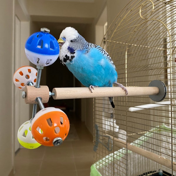 Perch Toy with Rotating Balls for Budgies, Budgerigars, Parakeets, Parrots, Cockatiels, Parrotlets, Lovebirds, Ringnecks, Conures and birds.