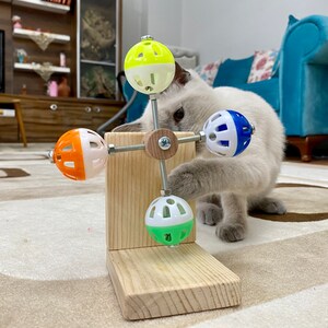 guineapigler Rotating Interactive Balls Toy for Cats, Exercise Cat Wheel Gift, Cat Furniture, Cat tree, Cat bed, Cat tower, Custom Wood play image 2