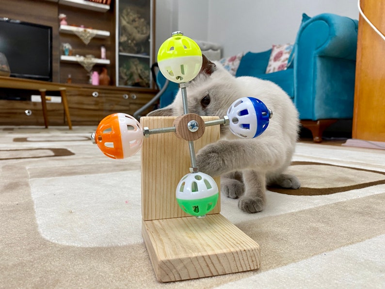 guineapigler Rotating Interactive Balls Toy for Cats, Exercise Cat Wheel Gift, Cat Furniture, Cat tree, Cat bed, Cat tower, Custom Wood play image 2