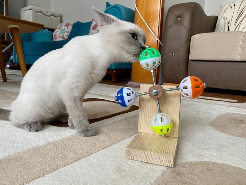 guineapigler Rotating Interactive Balls Toy for Cats, Exercise Cat Wheel Gift, Cat Furniture, Cat tree, Cat bed, Cat tower, Custom Wood play image 8