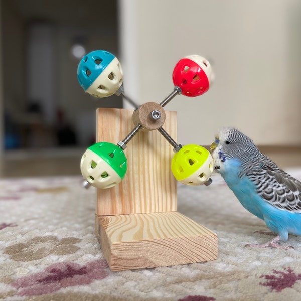 Rotating Bird Toy with bell, budgie toy, parakeet toy, parrot toy, perch, cage accessories, plastic ball for birds