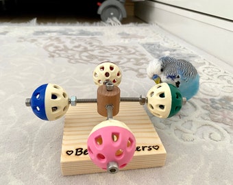 Giocattolo personalizzato di palle rotanti per uccelli con campana, giocattolo pappagallino, giocattolo parrocchetto, giocattolo pappagallo, giocattolo conure, pesce persico, gioco di uccelli, giocattolo di legno