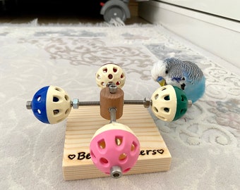 Personalisiertes Drehkugel Spielzeug für Vögel mit Glöckchen, Wellensittich Spielzeug, Sittich Spielzeug, Papagei Spielzeug, Konure Spielzeug, Barsch, Vogelspiel, Holzspiel