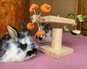 Rabbit feeder stand, rabbit toy, rabbit wheel, chewing wood, cage, hutch, house