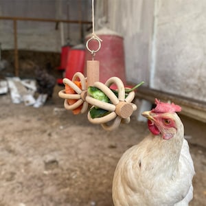 Interactive Hanging Wooden Chicken Toy – Foraging Roller with Treat Balls | Boredom Breaker & Enrichment for Poultry