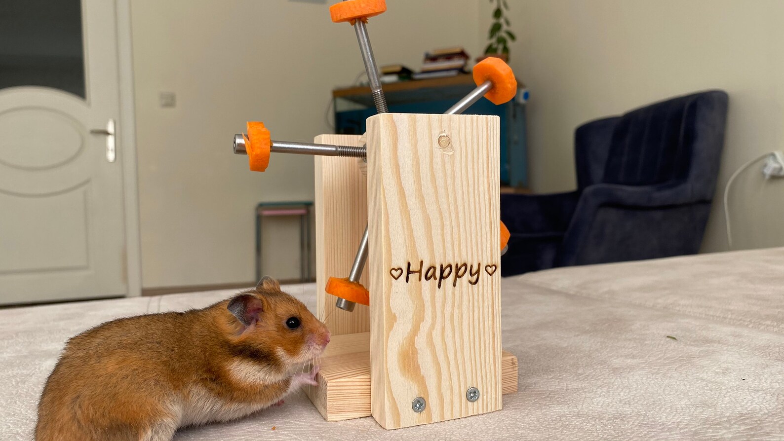 Hamster Feeder Wheel, Rotating Toy, Hamster Food Stand, Wood Toy, Chew ...