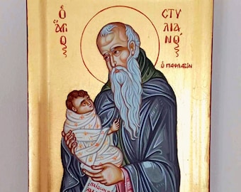 Saint Stylianos of  Paphlagonia (Greek Στυλιανός, English Stylian). Hand Painted Icon Art Byzantine Orthodox Icon Iconography Greek Icon
