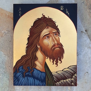Hand-Painted Icon of Saint John the Baptist, Byzantine Ortodox Art – 8,26x11,81 in