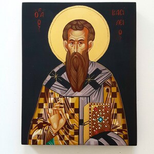 Saint Basil the Great of Caesarea.Hand Painted Icon Art Byzantine Orthodox Icon Iconography Greek Icon