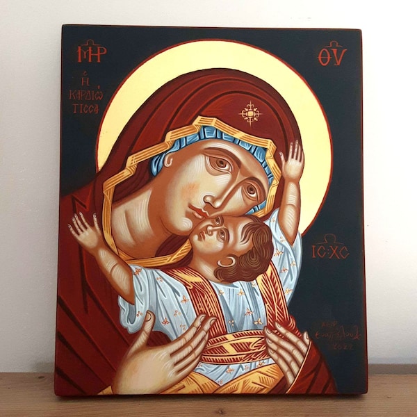 Byzantine Orthodox Icon, Atelier Burning Bush Icon, Hand Painted Icon, Egg Tempera on wood panel, The Mother of God with the Jesus Christ