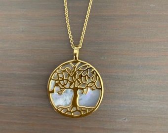 classy tree of life with mother pearl 18k gold over sterling silver