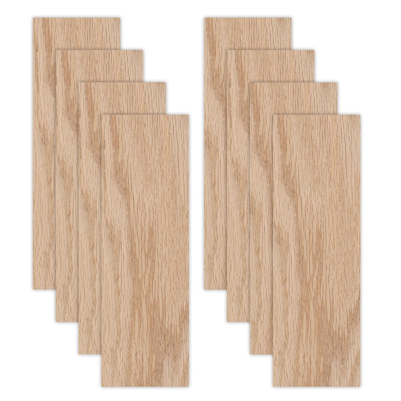 May include: Ten pieces of unfinished wood veneer, each measuring approximately 1/4 inch thick, 1/2 inch wide, and 12 inches long. The wood has a natural grain pattern and is ready for staining or painting.