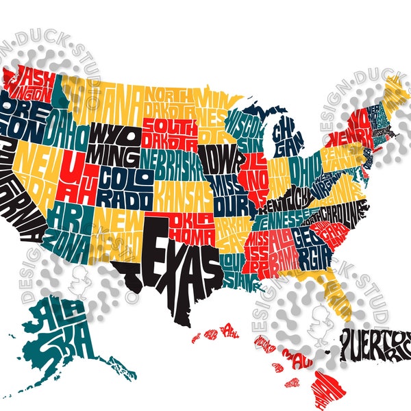 USA Typography, USA State Map, USA Word Art, State Name Inside Shape, Names Inside State, State svg Bundle