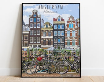Stampa digitale di Amsterdam, Arte murale dei Paesi Bassi, Olanda, Poster di Amsterdam, Arte di viaggio, Stampa di viaggio, Arte, Poster di viaggio, Stampe soggiorno