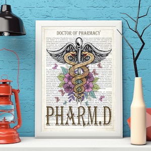 Digital Pharmacy Art, Office Decor, PharmD with Flowers Print. Doctor of Pharmacy Gift, PharmD Student Graduation Gift idea, Pharmacist