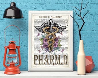 Digital Pharmacy Art, Office Decor, PharmD with Flowers Print. Doctor of Pharmacy Gift, PharmD Student Graduation Gift idea, Pharmacist