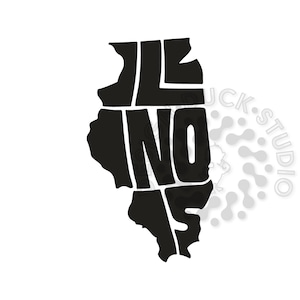 Illinois State Typography, Illinois State Map, Illinois Word art, Illinois