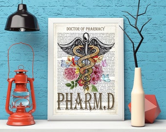 Digital Pharmacy Art, Office Decor, PharmD with Flowers Print. Doctor of Pharmacy Gift, PharmD Student Graduation Gift idea, Pharmacist