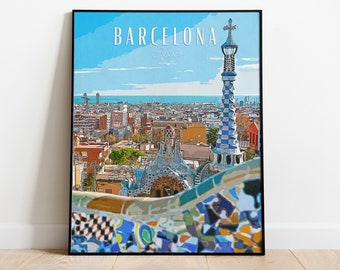 Barcelona Vintage Digital Print, Spain Wall Art, Barcelona, Barcelona Poster, Barcelona Art, Spain, Wall Art, Spain Prints, Spain Decor