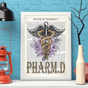 Digital Pharmacy Art, Office Decor, PharmD with Flowers Print. Doctor of Pharmacy Gift, PharmD Student Graduation Gift idea, Pharmacist