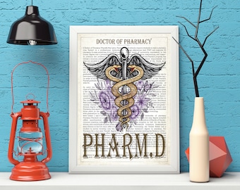 Digital Pharmacy Art, Office Decor, PharmD with Flowers Print. Doctor of Pharmacy Gift, PharmD Student Graduation Gift idea, Pharmacist