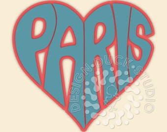 Paris Word Art heart, Paris Typography, Words In Shape, Paris Digital Cut File, Paris In Heart, Svg, Dxf, Eps, Png, Jpg