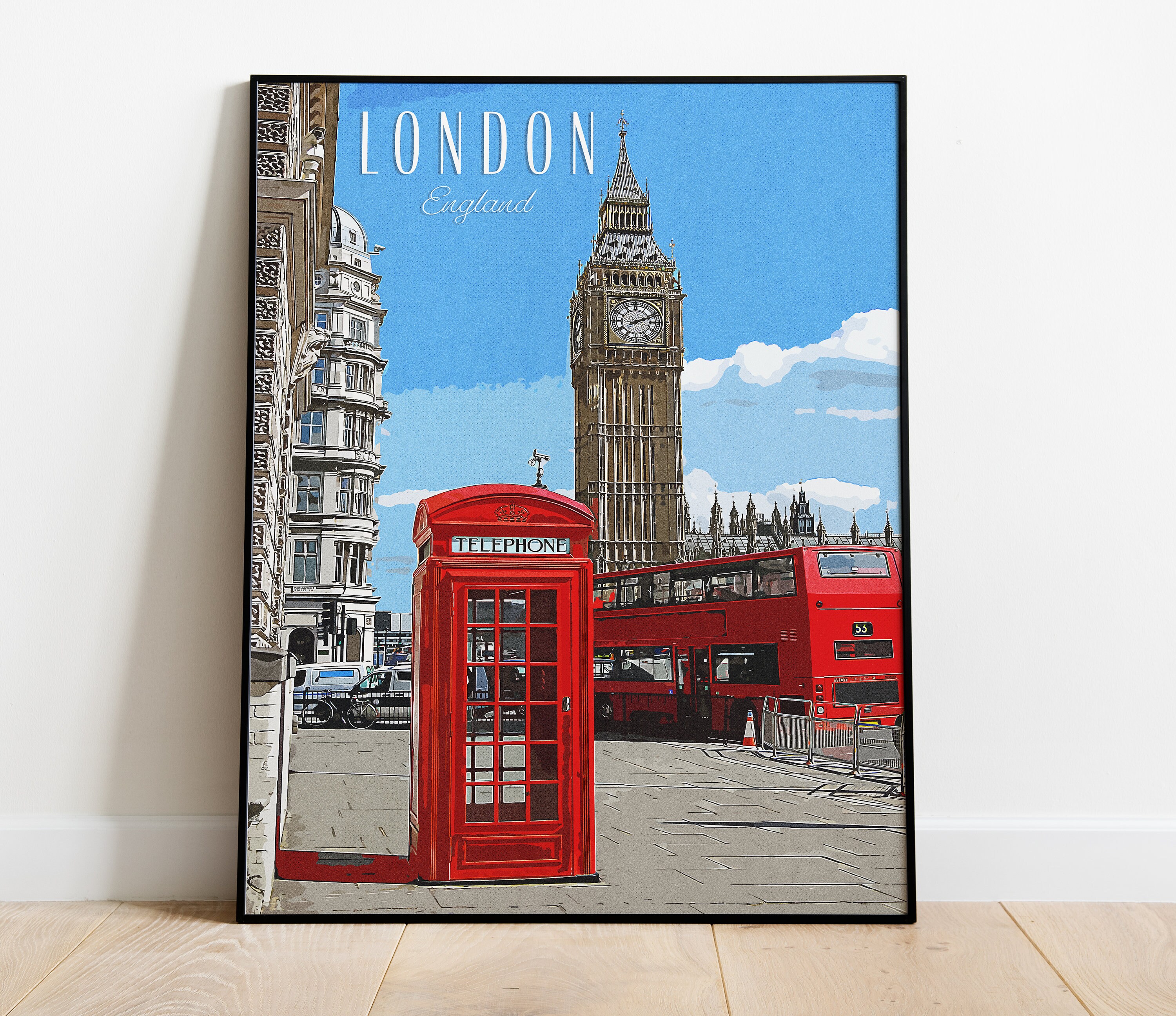 London Digital Travel Wall Art, Big Ben Vintage Posters, London Wall