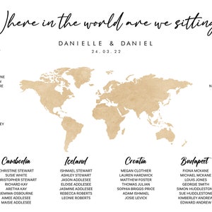 Personalised Wedding Table Seating Plan | Where in the World are we sitting? | World Map