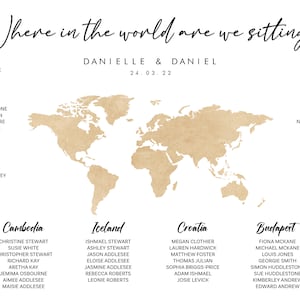 Personalisierter Hochzeitstisch Sitzplan | Wo in aller Welt sitzt du? | Weltkarte