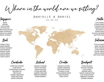 Personalised Wedding Table Seating Plan | Where in the World are we sitting? | World Map