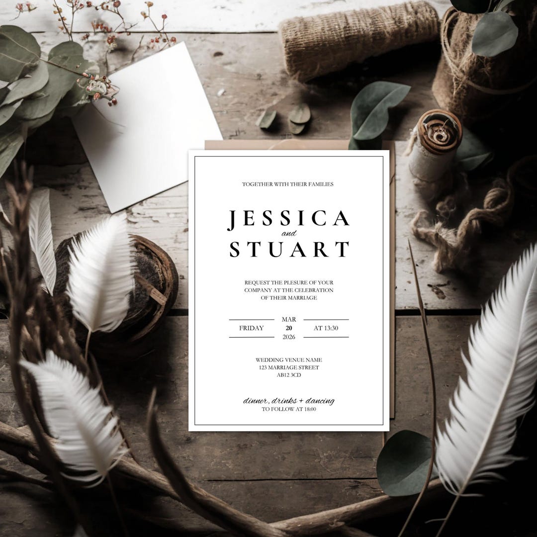 Black & White Themed Wedding Invitation | 5"x7" Editable Digital ...