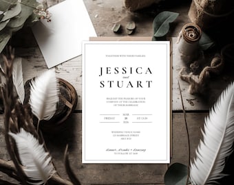 Invitación de boda con temática en blanco y negro / 5" x 7" Descarga digital editable / Invitación de boda DIY
