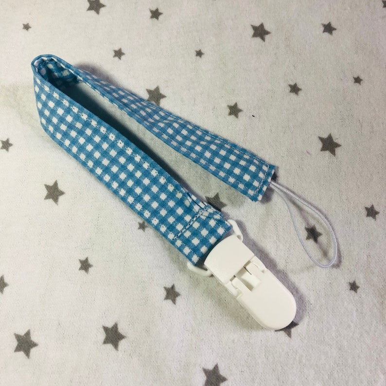 Baby Pacifier Clip - Blue Gingham with White Clip Baby Pacifier Clip - Blue Gingham with White Clip