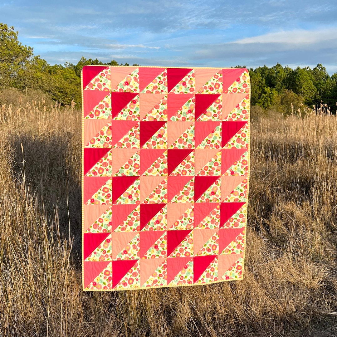 Pink Floral Quilt Toddler Quilt Handmade Quilt HST Quilt Etsy