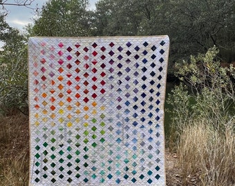 Handmade Rainbow Squares Quilt - Completed - Rainbow - Scrappy - Blanket - Large Throw  - LGBT+