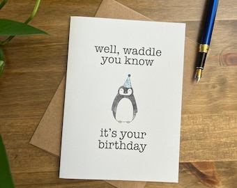 Penguin Waddle Birthday Handmade Greeting Card