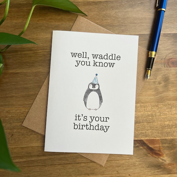 Penguin Waddle Birthday Handmade Greeting Card