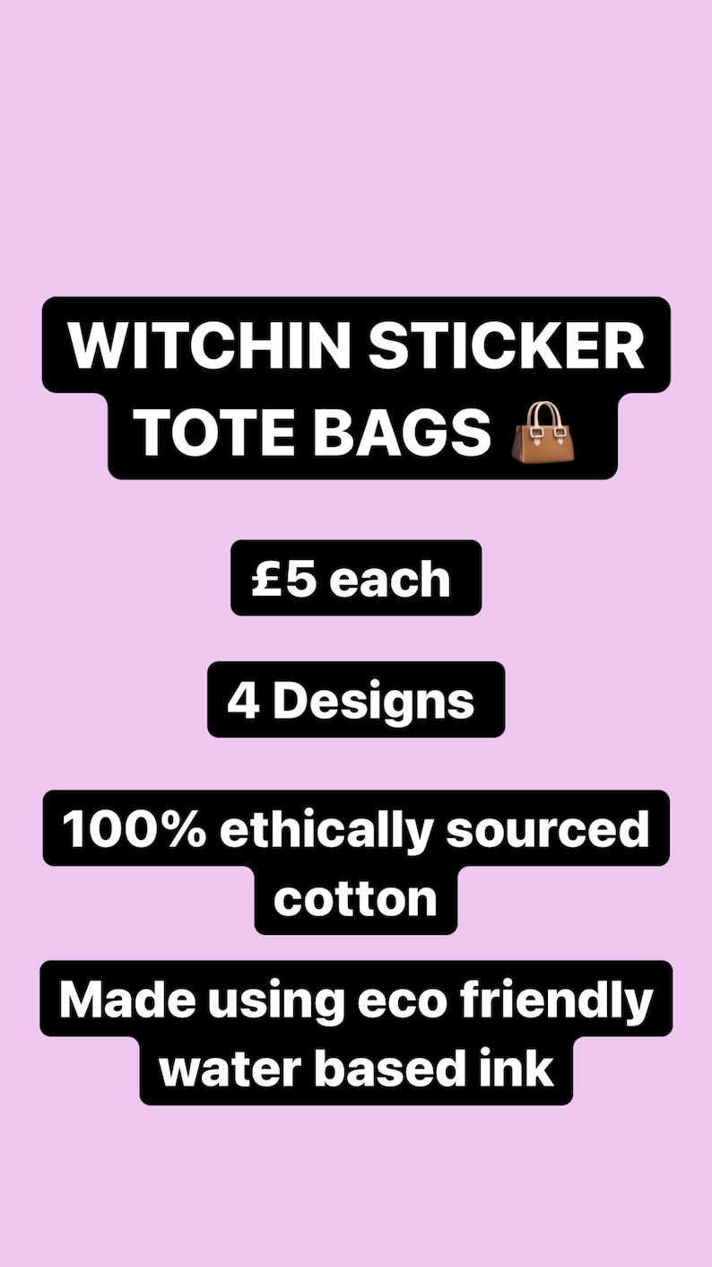 Witch designs| 100/% Cotton Tote Bags| Crystals Hippy design Moon Phases