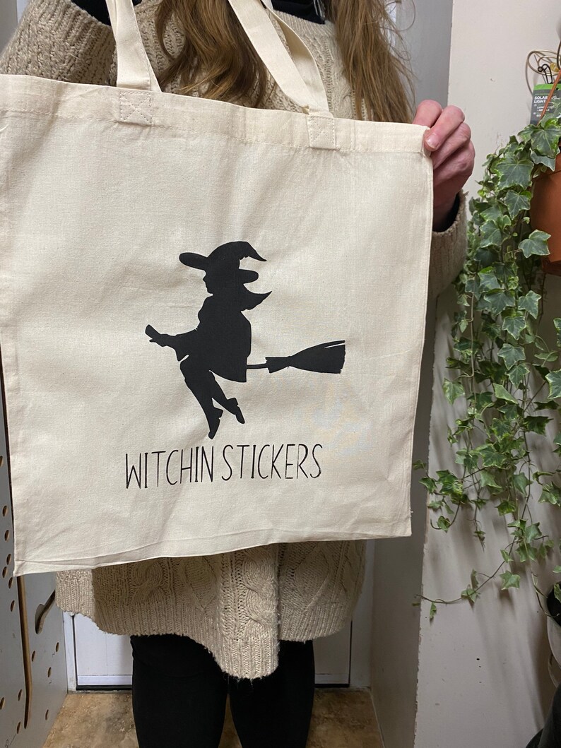 Witch designs| 100/% Cotton Tote Bags| Crystals Hippy design Moon Phases