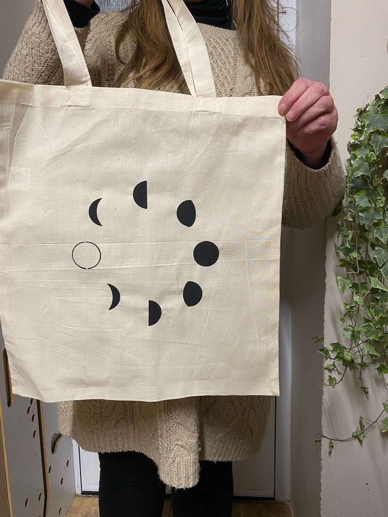 Witch designs| 100/% Cotton Tote Bags| Crystals Hippy design Moon Phases